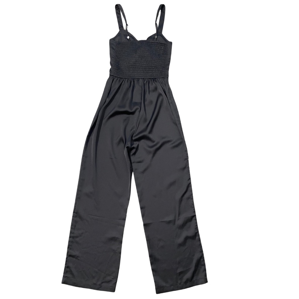 Women's Abercrombie & Fitch Satin Tie-Front Wide Leg Jumpsuit Black Size Small - Picture 4 of 11